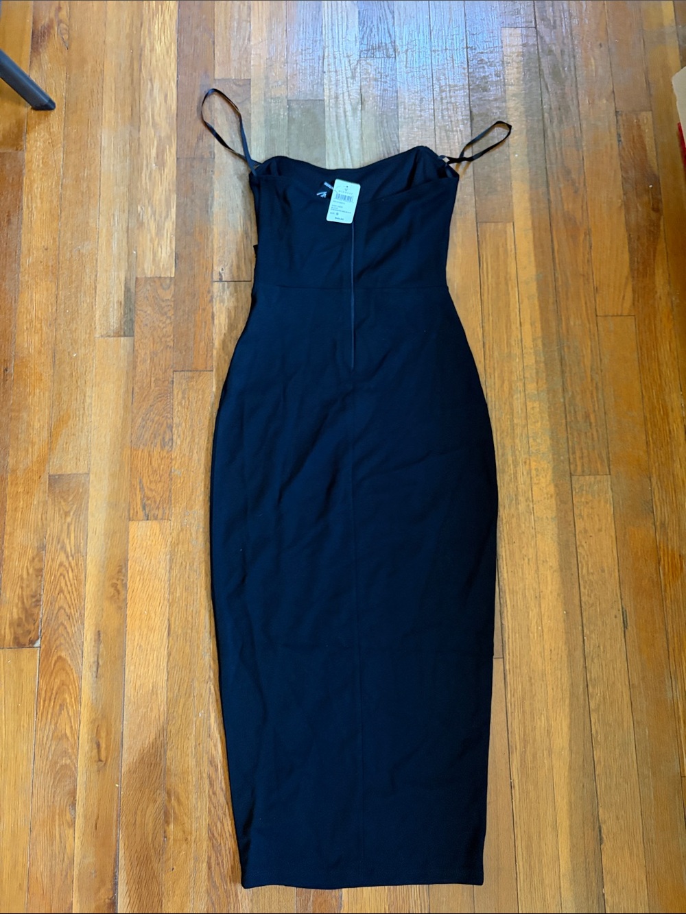 Windsor Black Midi Bodycon Dress with Spaghetti Straps